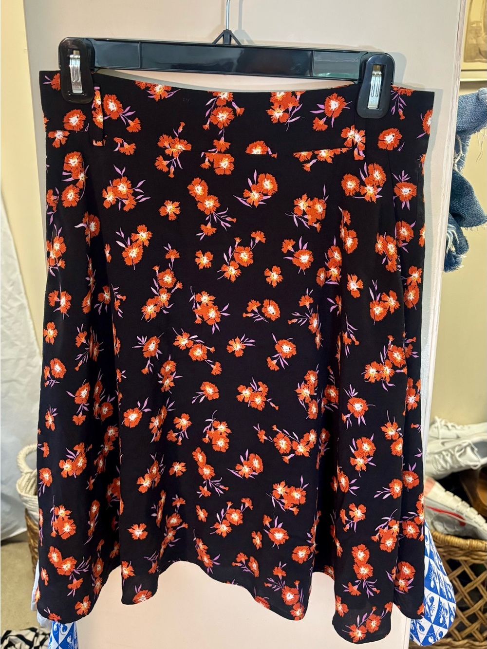 Ann Taylor Black A-Line Skirt with Orange Floral Print